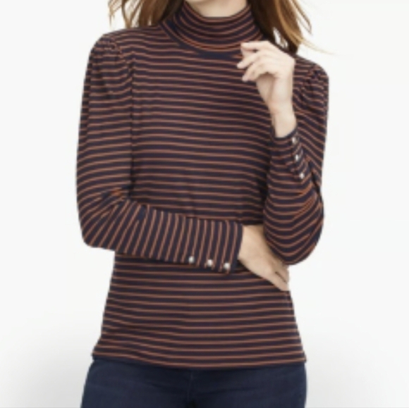 Talbots Bergen Stripe Button Long Sleeve Ribbed Turtle Neck Top - Picture 11 of 11